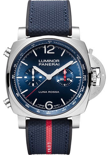 Panerai Luminor Chrono Luna Rossa - 44mm Brushed Steel Case - Blue Sun-Brushed Dial - PAM01303 - Luxury Time NYC