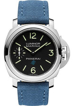 Load image into Gallery viewer, Panerai Luminor Logo - 44mm - Brushed Steel - Black Dial - Blue Canvas Strap - PAM00777 - Luxury Time NYC