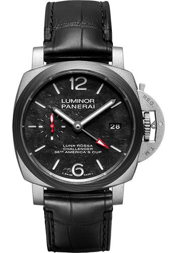 Panerai Luminor Luna Rossa GMT - 42mm - Sand-Blasted Titanium - Panerai Scafotech‚Ñ¢ Black Dial - PAM01096 - Luxury Time NYC