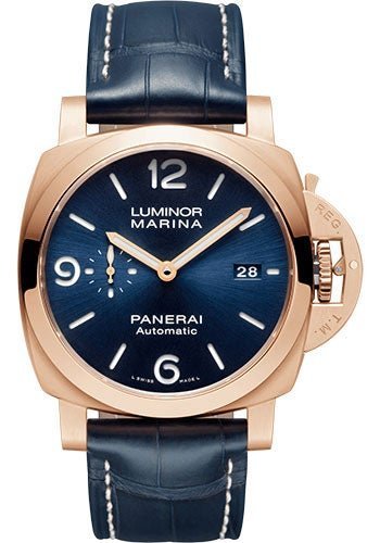 Panerai Luminor Marina Goldtech‚Ñ¢ Sole Blu - 44mm - Brushed Panerai Goldtech - PAM01112 - Luxury Time NYC
