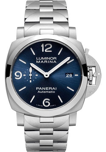 Panerai Luminor Marina Specchio Blu - 44mm - Brushed Steel - Blue Sun-Brushed Dial - PAM01316 - Luxury Time NYC