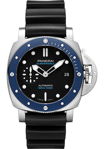 Panerai Submersible Azzurro - 42mm - Brushed Steel - Black Dial Limited Edition of 500 - PAM01209 - Luxury Time NYC