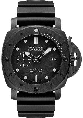 Panerai Submersible Marina Militare Carbotech™ - 47mm - Carbotech - Carbon Dial - Black Caoutchouc Strap - PAM00979 - Luxury Time NYC