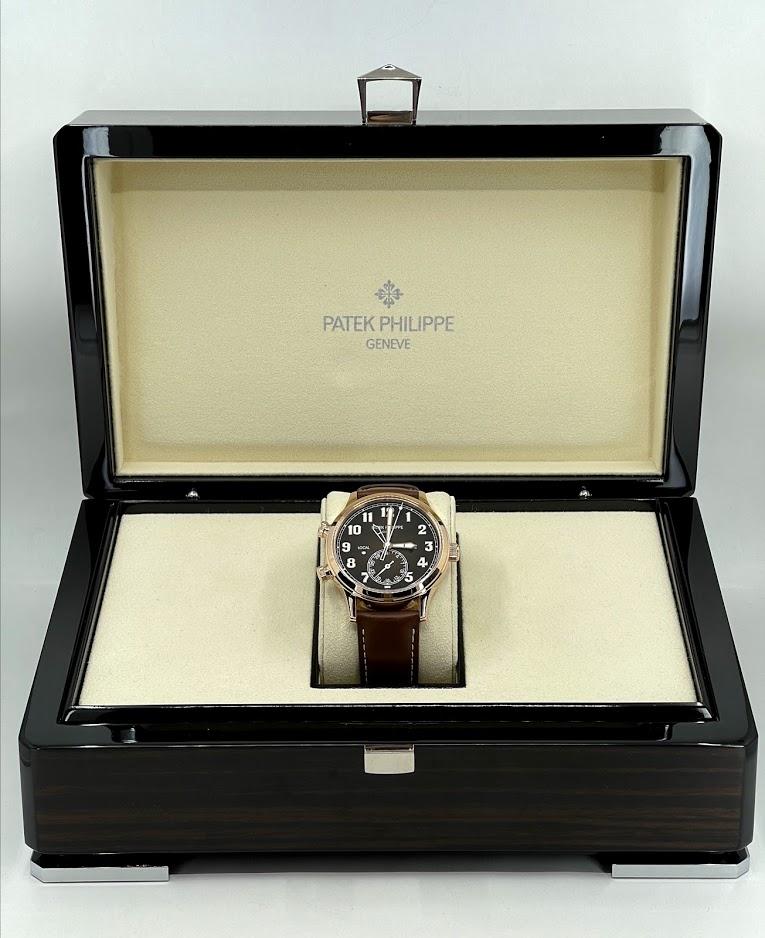 Patek Philippe 42mm Complications Calatrava Pilot Travel Time - 42mm - Rose Gold - Brown Sunburst Dial Brown Dial 5524R - Luxury Time NYC INC