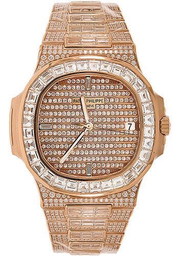 Patek Philippe Nautilus - 40mm Rose Gold Diamond Paved Case - Diamond Paved Dial - Diamond Paved Bracelet - 5719/10R-010 - Luxury Time NYC