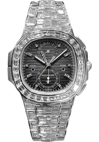 Patek Philippe Nautilus Travel Time Chronograph - White Gold Diamond Case - 5990/1400G-001 - Luxury Time NYC