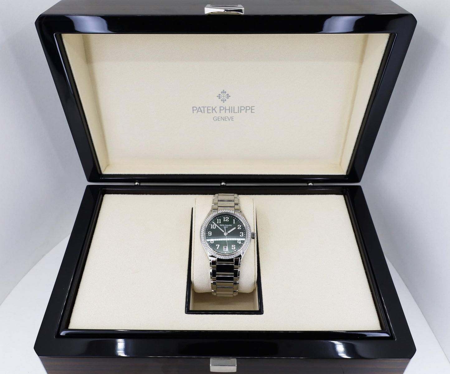 Patek Philippe Twenty~4 Automatic Round Olive Green Sunburst Dial Ladies Watch - 7300/1200A-011 - Luxury Time NYC