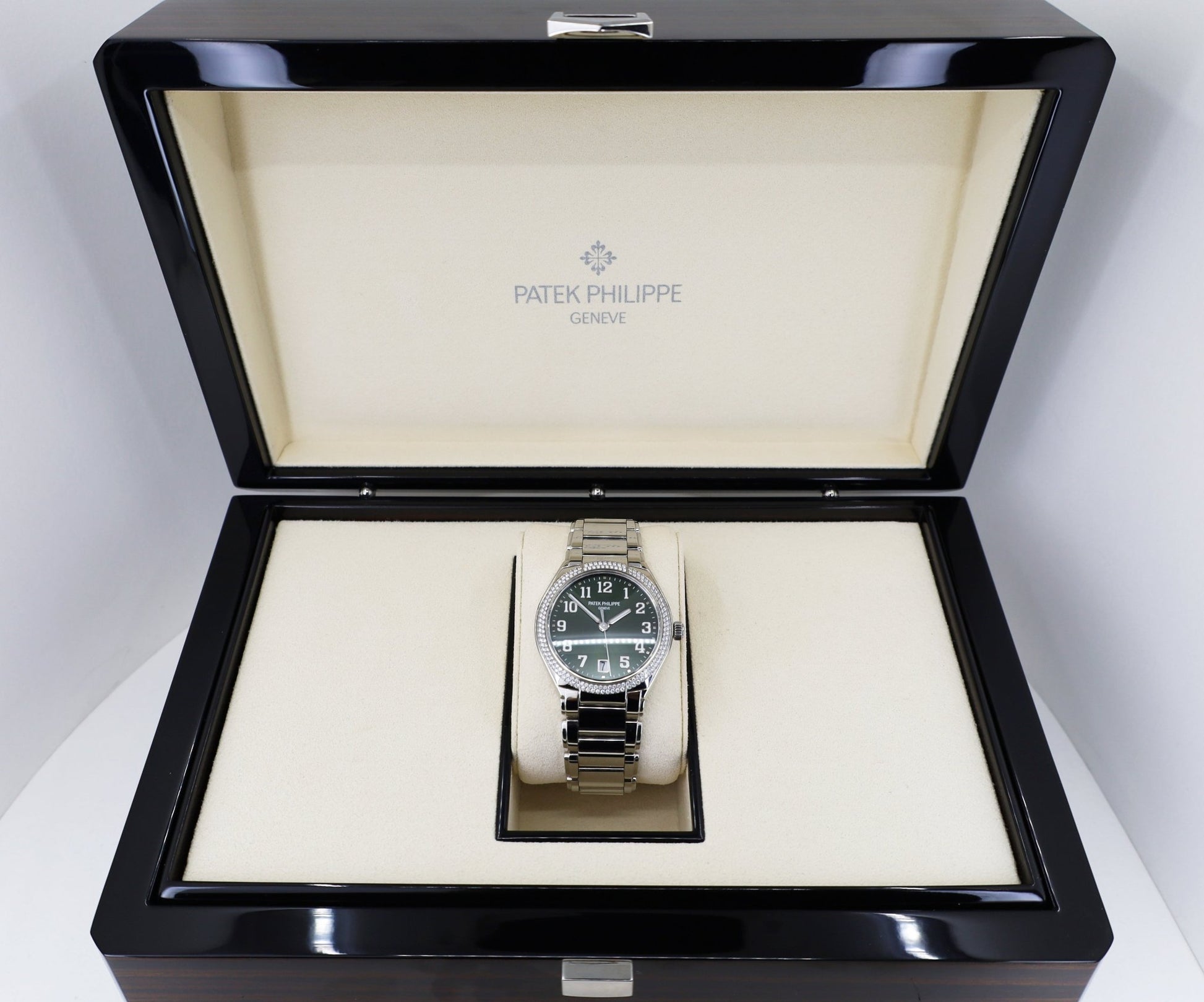 Patek Philippe Twenty~4 Automatic Round Olive Green Sunburst Dial Ladies Watch - 7300/1200A-011 - Luxury Time NYC