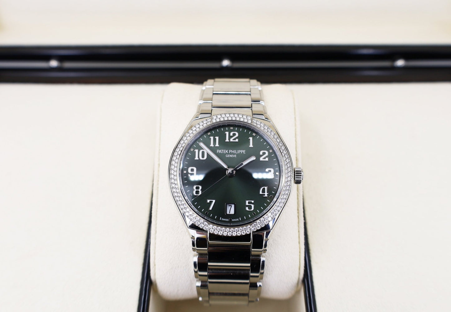 Patek Philippe Twenty~4 Automatic Round Olive Green Sunburst Dial Ladies Watch - 7300/1200A-011 - Luxury Time NYC