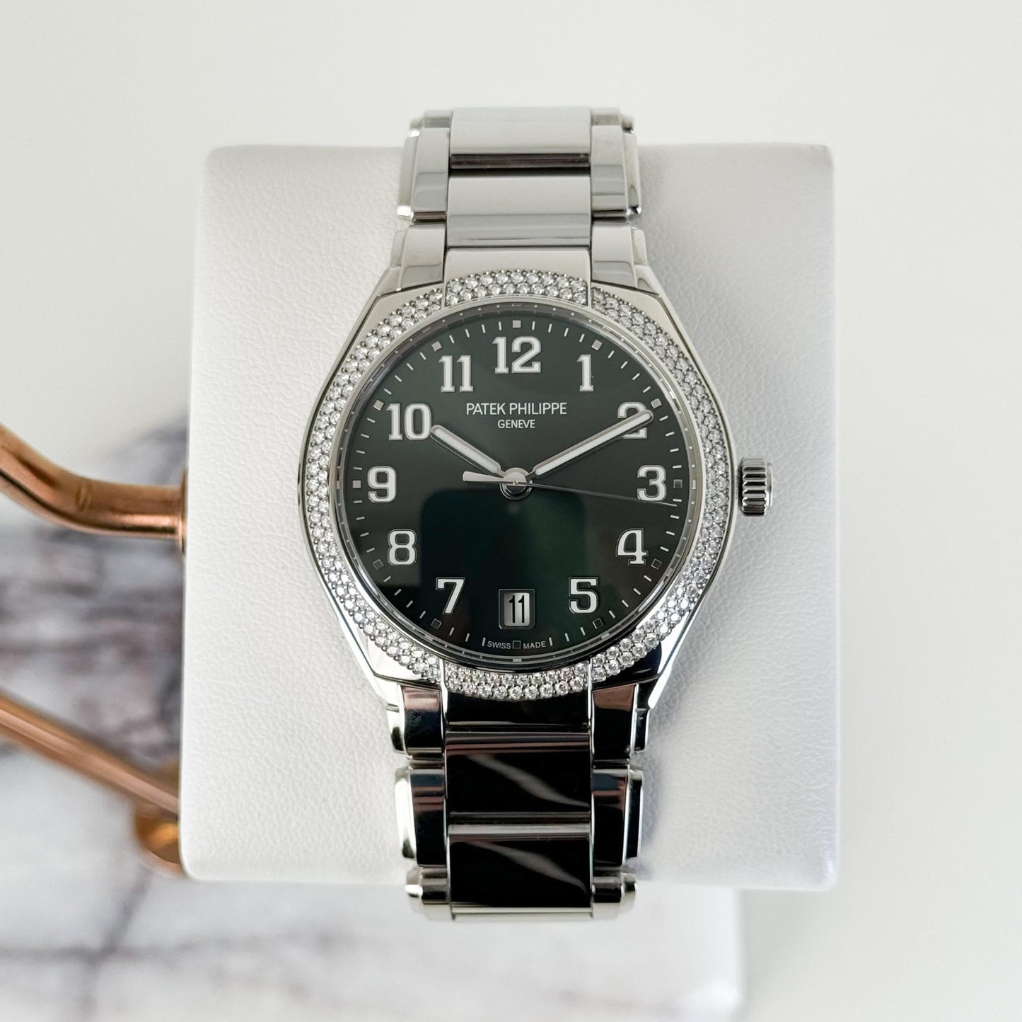 Patek Philippe Twenty~4 Automatic Round Olive Green Sunburst Dial Ladies Watch - 7300/1200A-011 - Luxury Time NYC