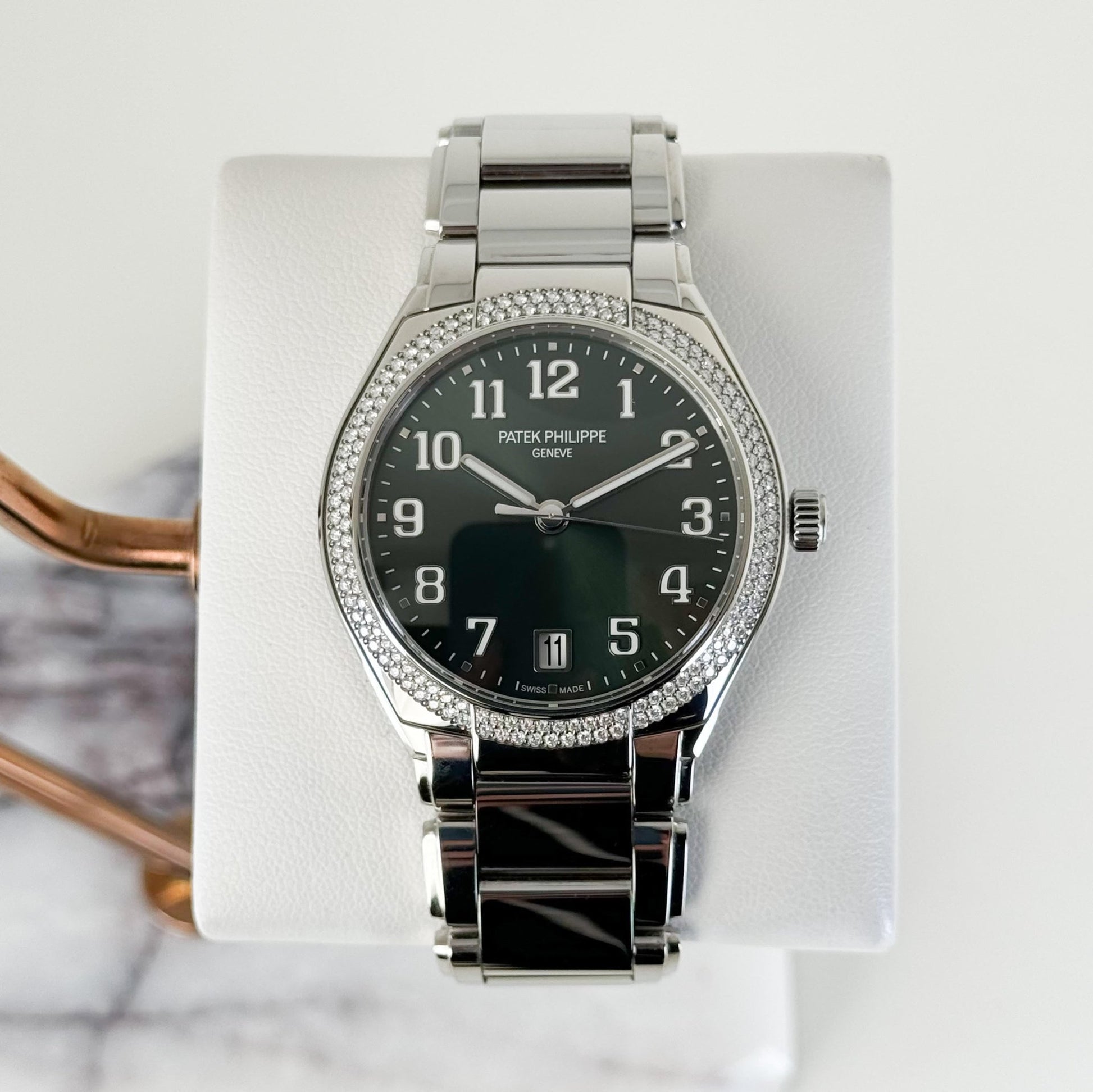 Patek Philippe Twenty~4 Automatic Round Olive Green Sunburst Dial Ladies Watch - 7300/1200A-011 - Luxury Time NYC