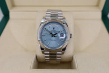 Load image into Gallery viewer, Rolex 950 Platinum Day-Date 40 Watch - Smooth Bezel - Ice Blue Diagonal Motif Index Dial - President Bracelet - 228206 ibdmip - Luxury Time NYC