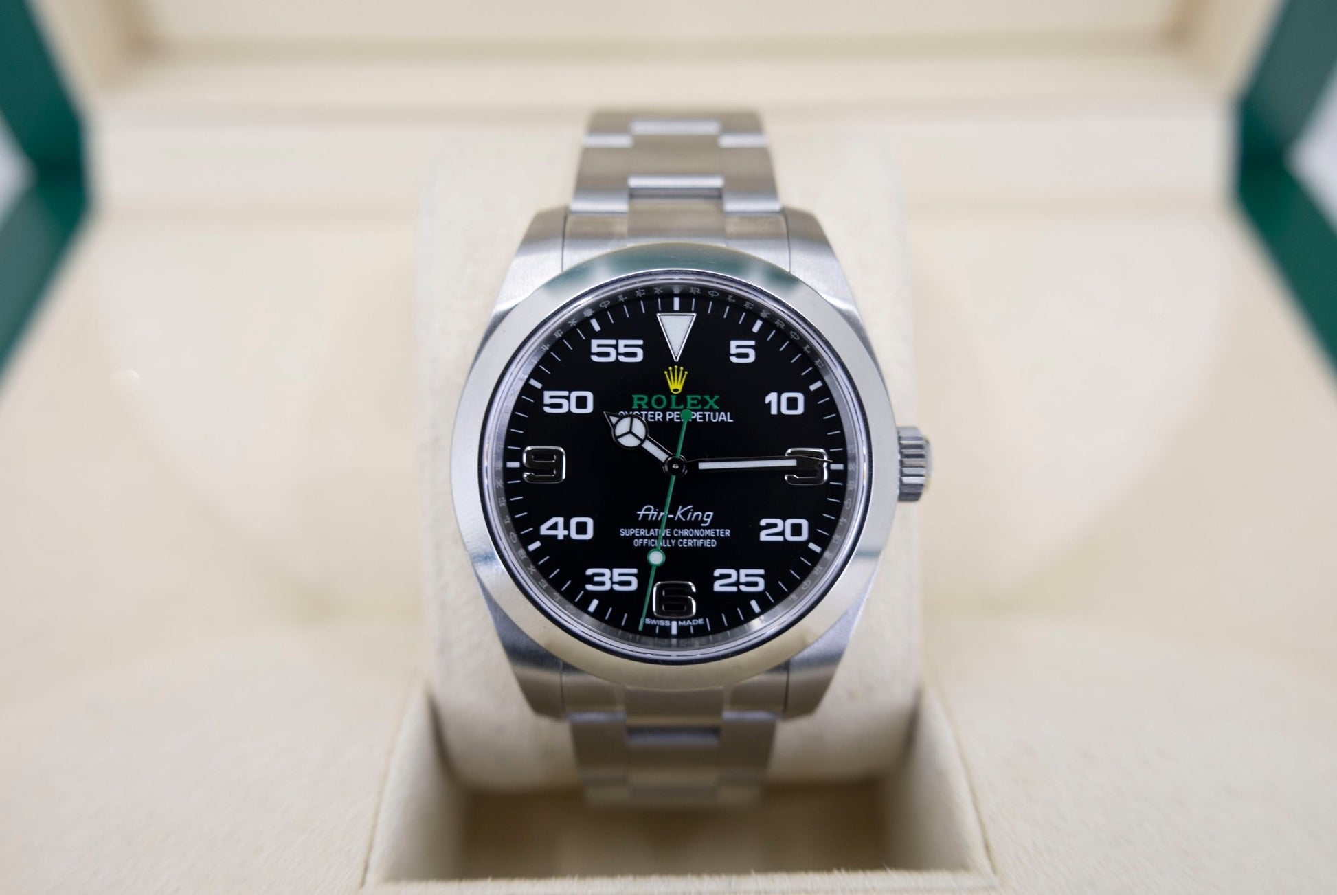 Rolex Air-King Stainless Steel Black Arabic Dial 40mm Green Hand Oyster Bracelet 116900 - Luxury Time NYC