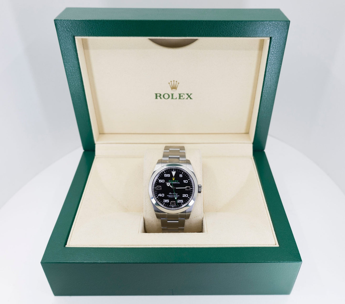 Rolex Air-King Stainless Steel Black Arabic Dial 40mm Green Hand Oyster Bracelet 116900 - Luxury Time NYC
