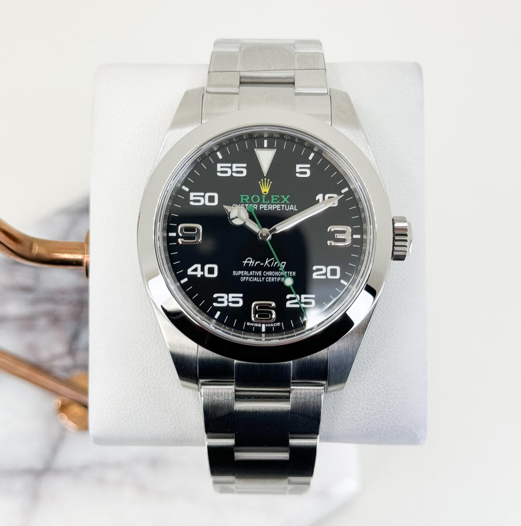Rolex Air-King Stainless Steel Black Arabic Dial 40mm Green Hand Oyster Bracelet 116900 - Luxury Time NYC