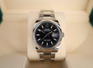 Rolex Datejust 36 Stainless Steel Black Index Dial & Smooth Domed Bezel Oyster Bracelet 126200 - Luxury Time NYC