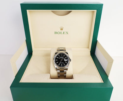 Rolex Datejust 36 Stainless Steel Black Index Dial & Smooth Domed Bezel Oyster Bracelet 126200 - Luxury Time NYC