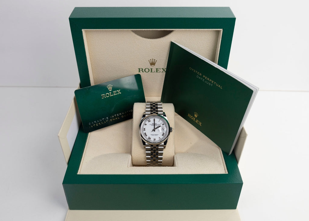 Rolex Datejust 36 Stainless Steel White Roman Dial & Smooth Domed Bezel Jubilee Bracelet 126200 - Luxury Time NYC