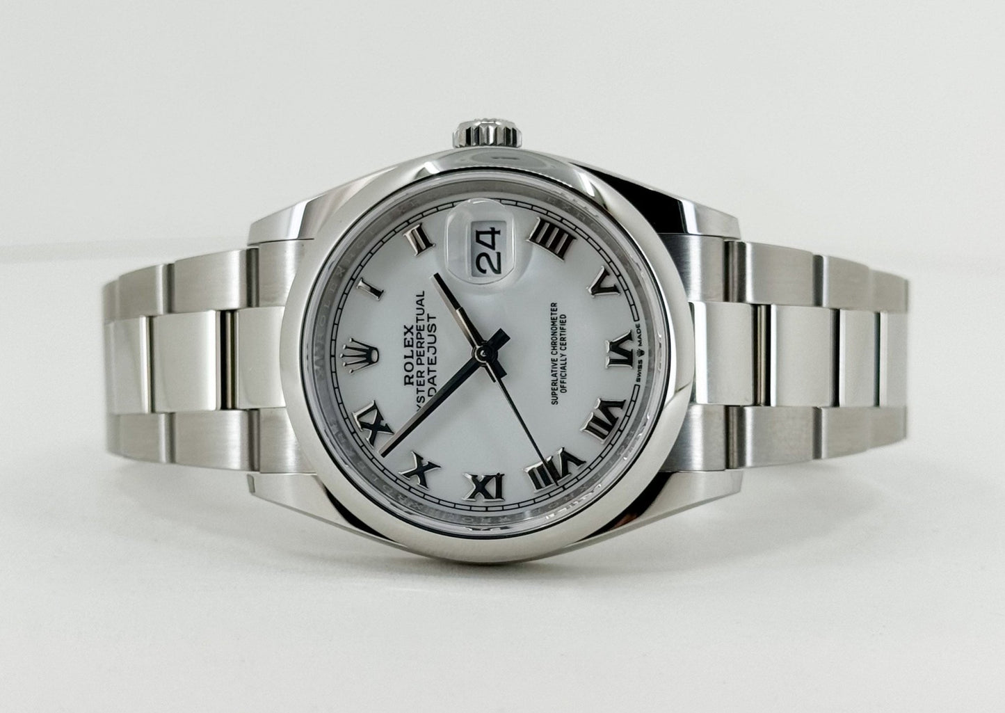 Rolex Datejust 36 Stainless Steel White Roman Dial & Smooth Domed Bezel Oyster Bracelet 126200 - Luxury Time NYC