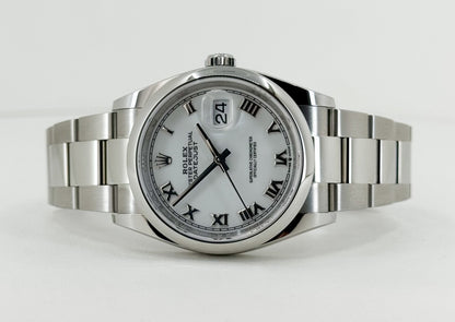 Rolex Datejust 36 Stainless Steel White Roman Dial & Smooth Domed Bezel Oyster Bracelet 126200 - Luxury Time NYC