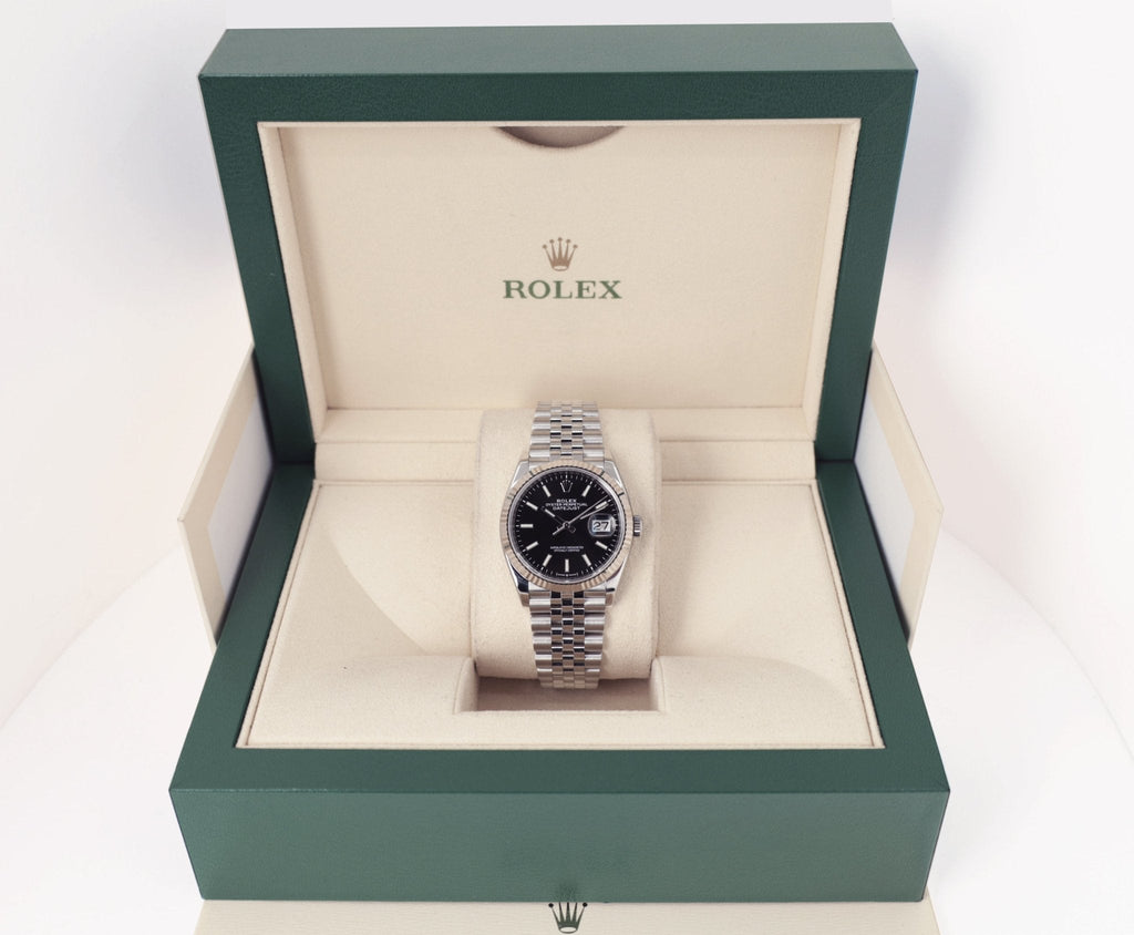 Rolex Datejust 36 White Gold Black Index Dial & Fluted Bezel Jubilee Bracelet 126234 - Luxury Time NYC