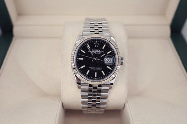 Rolex Datejust 36 White Gold Black Index Dial & Fluted Bezel Jubilee Bracelet 126234 - Luxury Time NYC