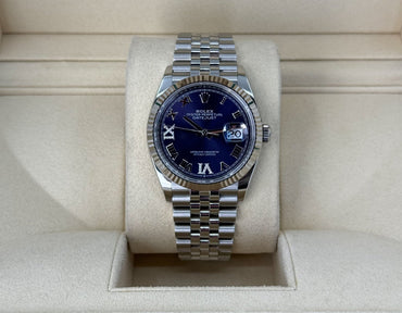 Rolex Datejust 36 White Gold/Steel Aubergine Roman & Diamond Dial & Fluted Bezel Jubilee Bracelet 126234 - Luxury Time NYC
