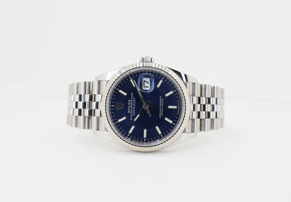 Rolex Datejust 36 White Gold/Steel Blue Index Dial & Fluted Bezel Jubilee Bracelet 126234 - Luxury Time NYC