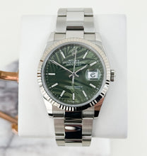 Load image into Gallery viewer, Rolex Datejust 36 White Gold/Steel Green Palm Motif Index Dial &amp; Fluted Bezel Oyster Bracelet 126234 - Luxury Time NYC