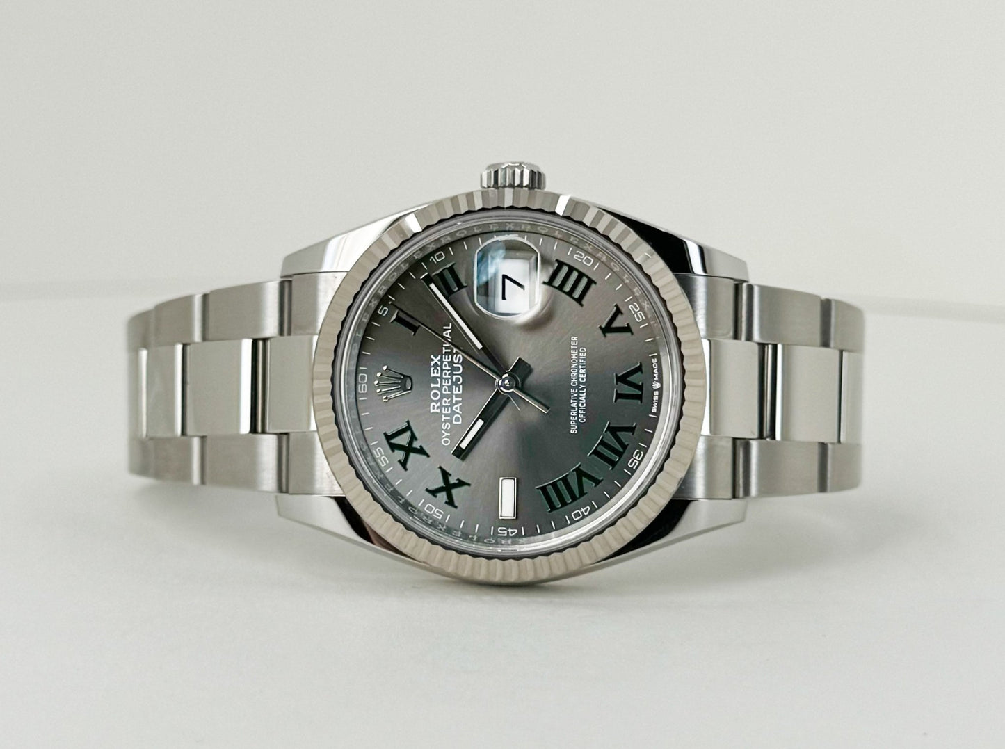 Rolex Datejust 36 White Gold/Steel Slate "Wimbledon" Roman Dial & Fluted Bezel Oyster Bracelet 126234 - Luxury Time NYC