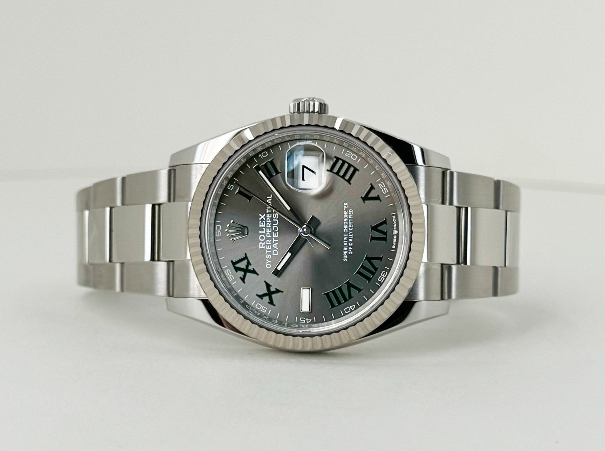 Rolex Datejust 36 White Gold/Steel Slate "Wimbledon" Roman Dial & Fluted Bezel Oyster Bracelet 126234 - Luxury Time NYC