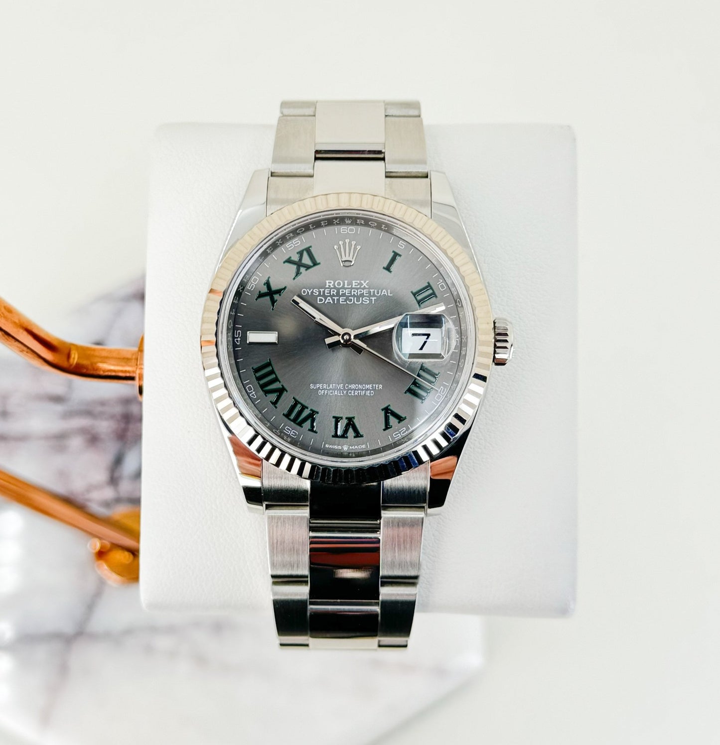 Rolex Datejust 36 White Gold/Steel Slate "Wimbledon" Roman Dial & Fluted Bezel Oyster Bracelet 126234 - Luxury Time NYC