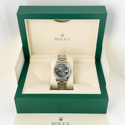 Rolex Datejust 36 White Gold/Steel Slate "Wimbledon" Roman Dial & Fluted Bezel Oyster Bracelet 126234 - Luxury Time NYC
