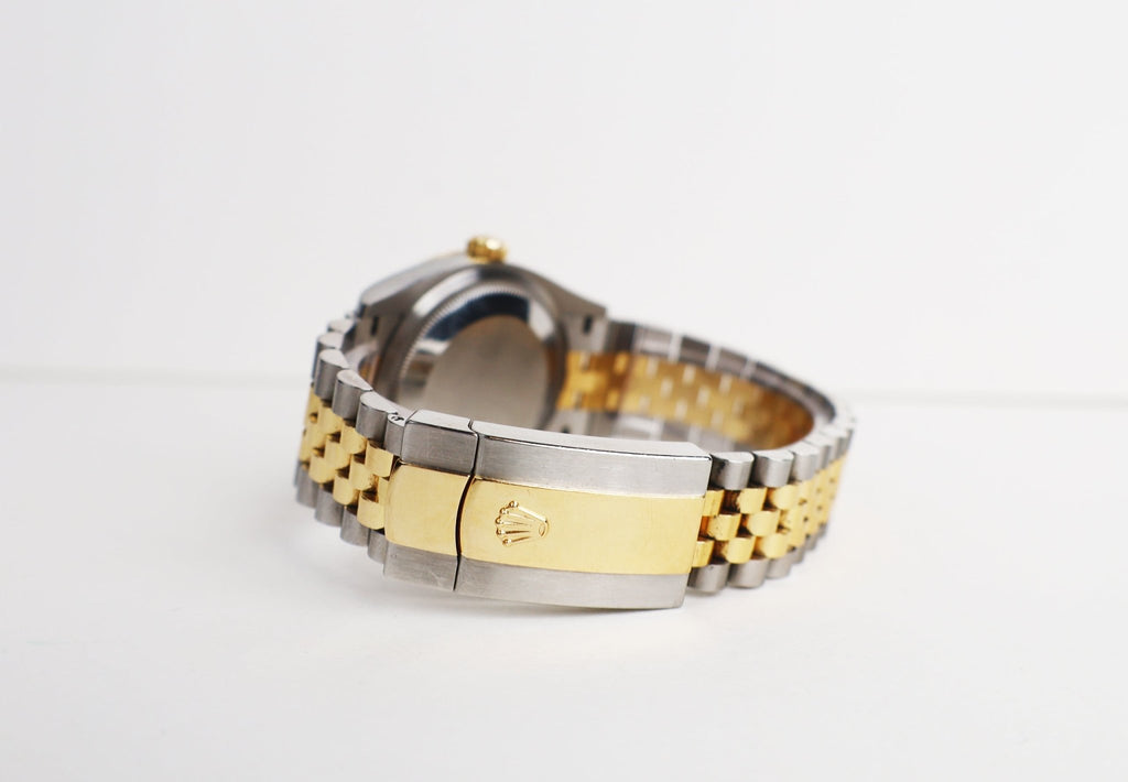 Rolex Datejust 36 Yellow Gold/Steel Olive Green Roman Diamond VI Dial & Fluted Bezel Jubilee Bracelet 126233 - Luxury Time NYC