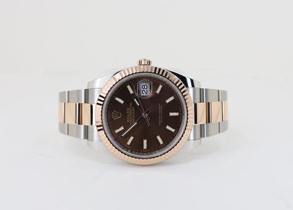 Rolex Datejust 41 Rose Gold/Steel Chocolate Index Dial Fluted Bezel Oyster Bracelet 126331 - Luxury Time NYC