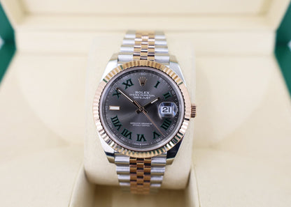 Rolex Datejust 41 Rose Gold/Steel Slate Roman Dial Fluted Bezel Jubilee Bracelet 126331 - Luxury Time NYC
