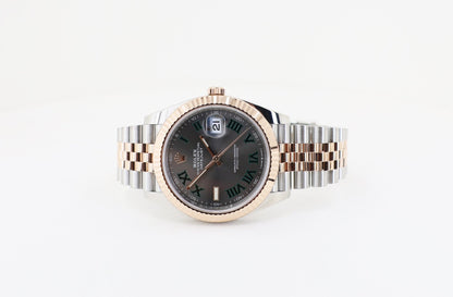 Rolex Datejust 41 Rose Gold/Steel Slate Roman Dial Fluted Bezel Jubilee Bracelet 126331 - Luxury Time NYC