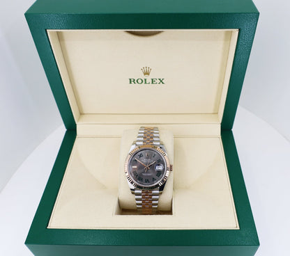 Rolex Datejust 41 Rose Gold/Steel Slate Roman Dial Fluted Bezel Jubilee Bracelet 126331 - Luxury Time NYC
