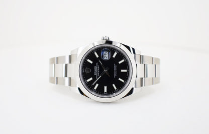 Rolex Datejust 41 Stainless Steel Black Index Dial Smooth Bezel Oyster Bracelet 126300 - Luxury Time NYC