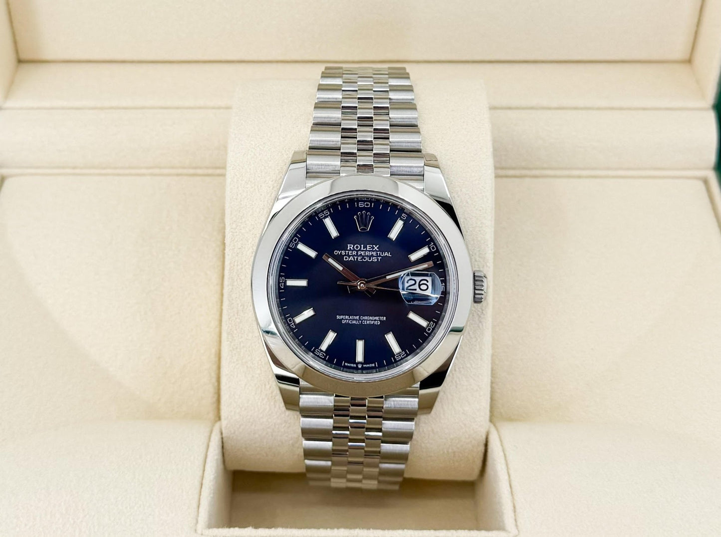 Rolex Datejust 41 Stainless Steel Blue Index Dial Smooth Bezel Jubilee Bracelet 126300 - Luxury Time NYC