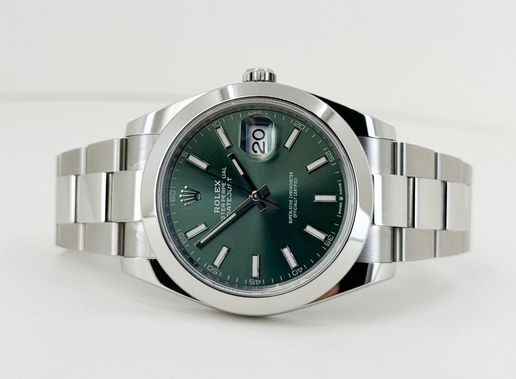 Rolex Datejust 41 Stainless Steel Mint Green Index Dial Smooth Bezel Oyster Bracelet 126300 - Luxury Time NYC
