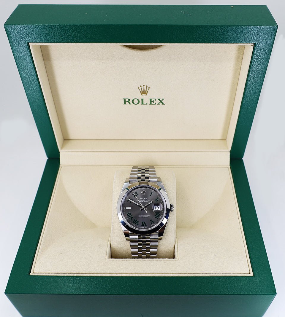 Rolex Datejust 41 Stainless Steel Slate Roman Dial Smooth Bezel Jubilee Bracelet 126300 - Luxury Time NYC