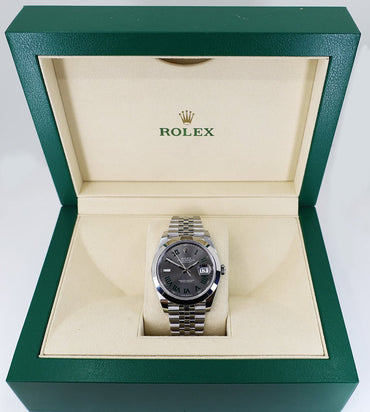 Rolex Datejust 41 Stainless Steel Slate Roman Dial Smooth Bezel Jubilee Bracelet 126300 - Luxury Time NYC