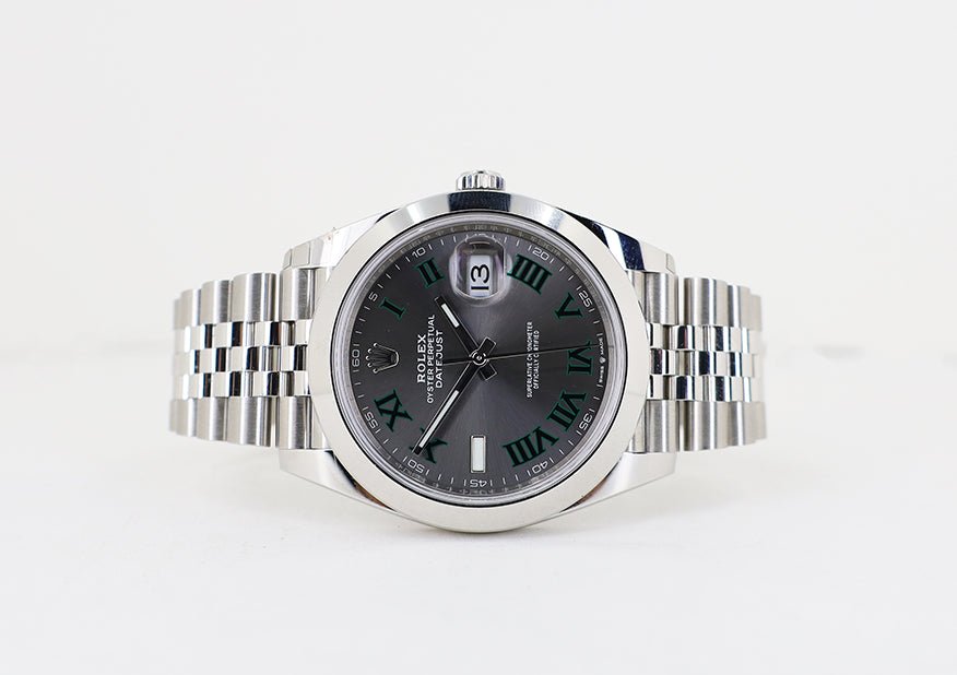 Rolex Datejust 41 Stainless Steel Slate Roman Dial Smooth Bezel Jubilee Bracelet 126300 - Luxury Time NYC
