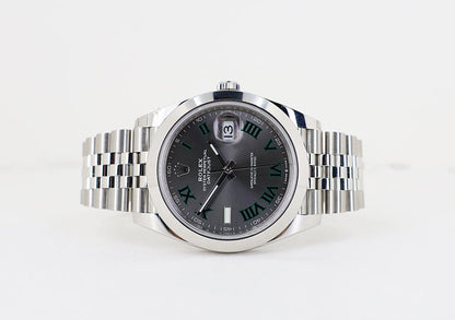 Rolex Datejust 41 Stainless Steel Slate Roman Dial Smooth Bezel Jubilee Bracelet 126300 - Luxury Time NYC