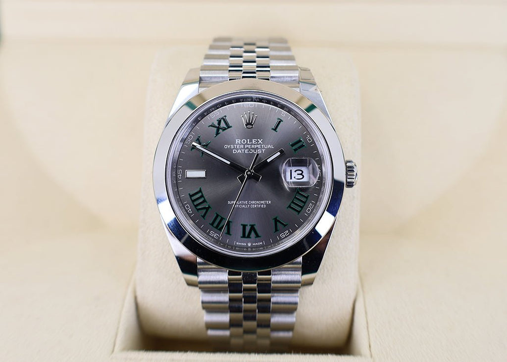 Rolex Datejust 41 Stainless Steel Slate Roman Dial Smooth Bezel Jubilee Bracelet 126300 - Luxury Time NYC