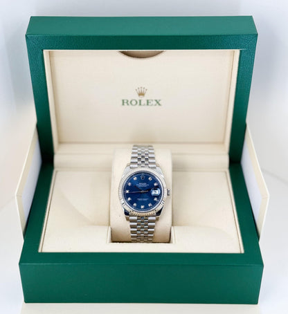 Rolex Datejust 41 White Gold/Steel Blue Diamond Dial Fluted Bezel Jubilee Bracelet 126334 - Luxury Time NYC