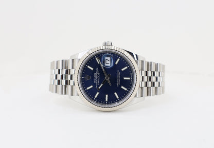 Rolex Datejust 41 White Gold/Steel Blue Index Dial Fluted Bezel Jubilee Bracelet 126334 - Luxury Time NYC