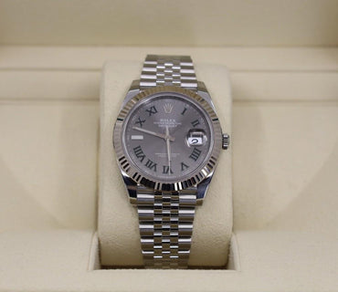 Rolex Datejust 41 White Gold/Steel Slate Roman Dial Fluted Bezel Jubilee Bracelet 126334 - Luxury Time NYC INC