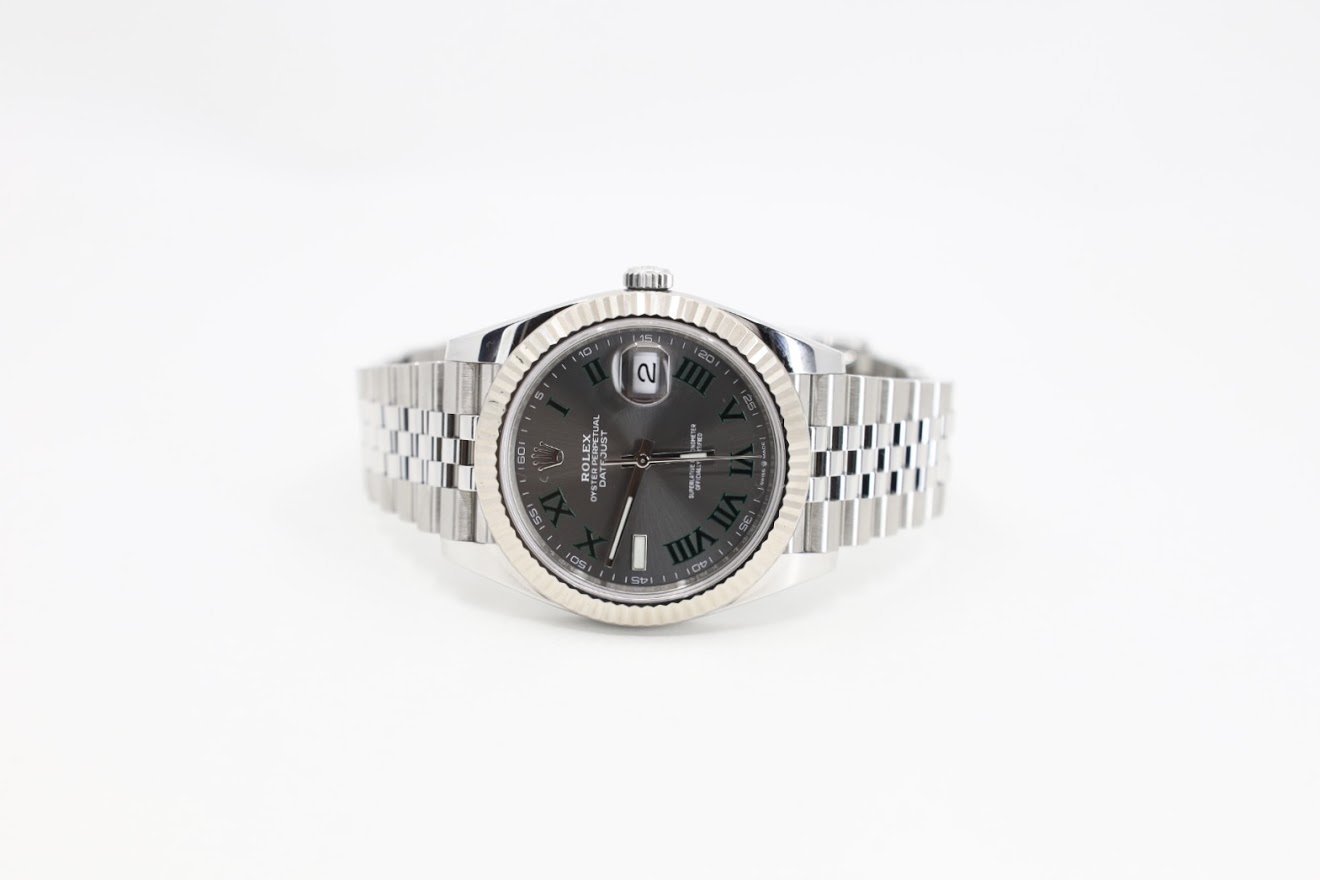 Rolex Datejust 41 White Gold/Steel Slate Roman Dial Fluted Bezel Jubilee Bracelet 126334 - Luxury Time NYC INC